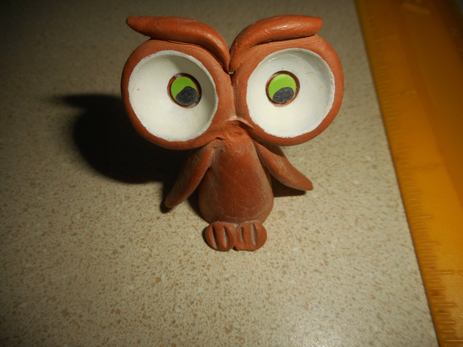 Clay Owl Figurine Miniature MCM Studio Pottery Handmade Hand Painted Retro 1970s