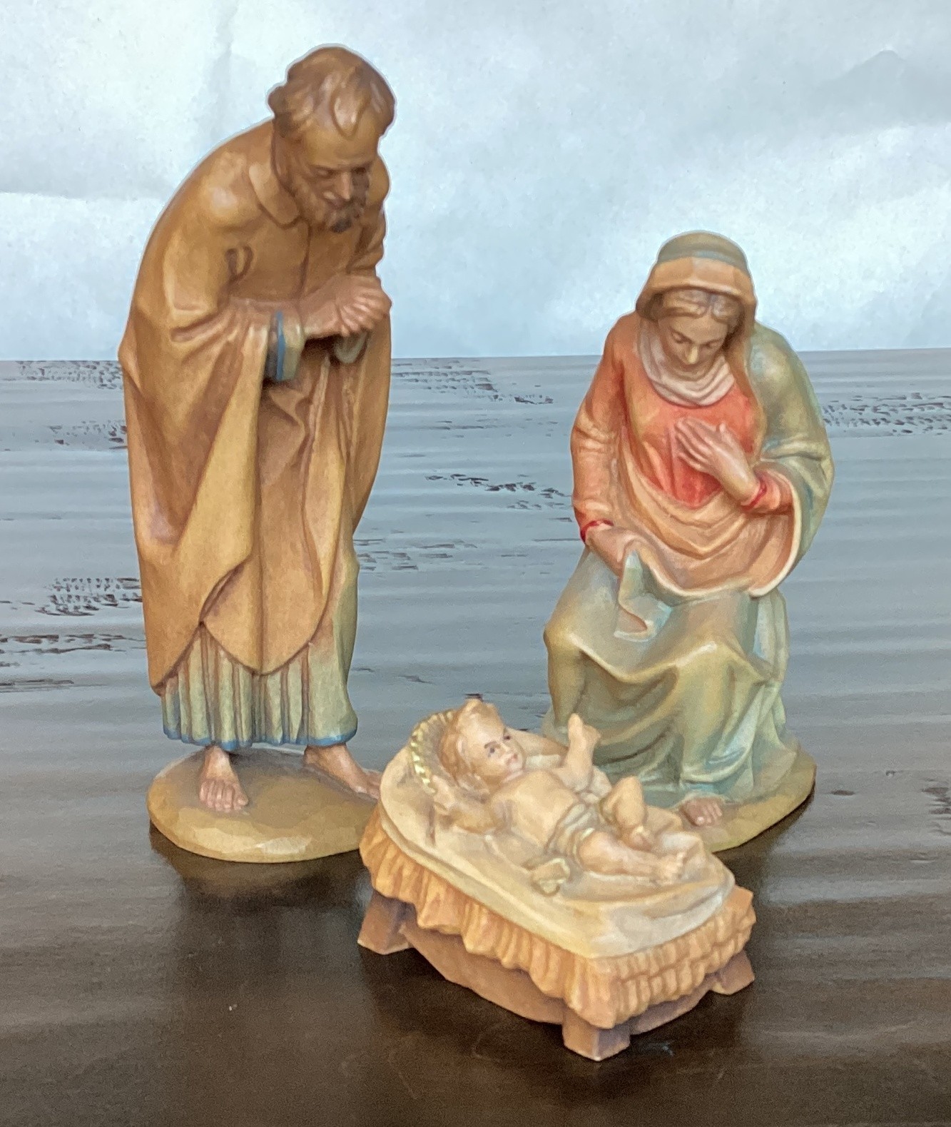 5″ ANRI KUOLT NATIVITY HOLY FAMILY (JOSEPH MARY INFANT) WOOD CARVED FIGURES