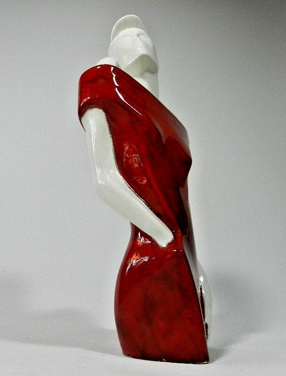 Mid Century Modern Lindsey Balkweill Style Red White Ceramic Abstract Gay Bust
