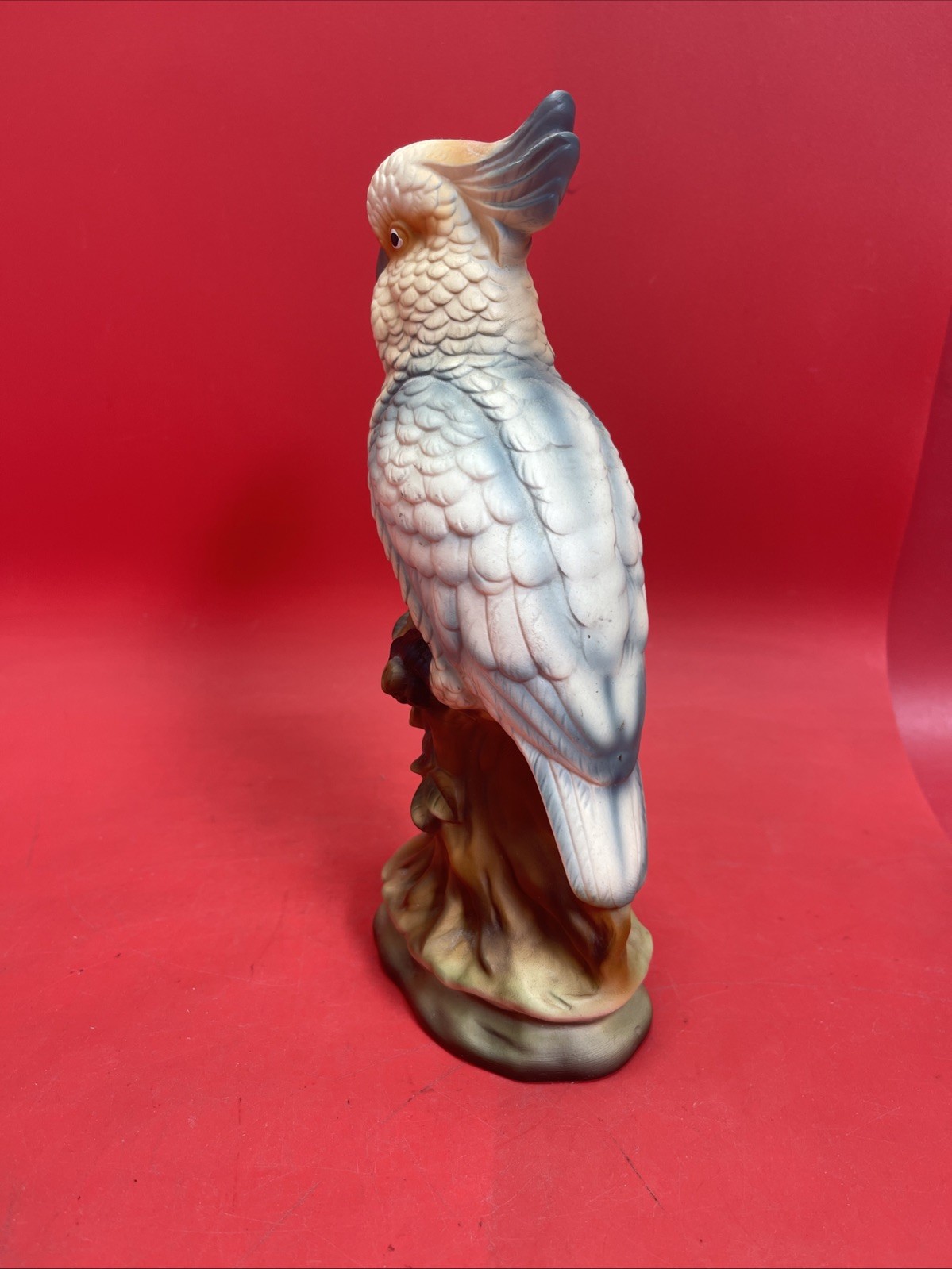 VINTAGE PORCELAIN PARROT PERCHED ON STUMP MULTICOLORED JAPAN 10”
