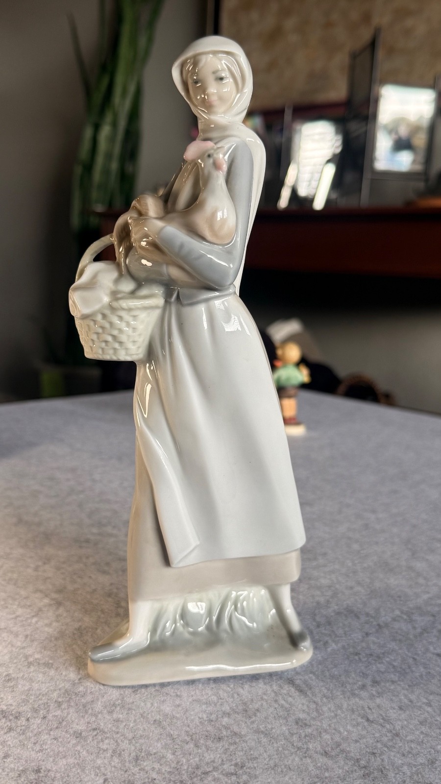 Beautiful Lladro Girl Holding Cockerel and Basket Figurine #4591