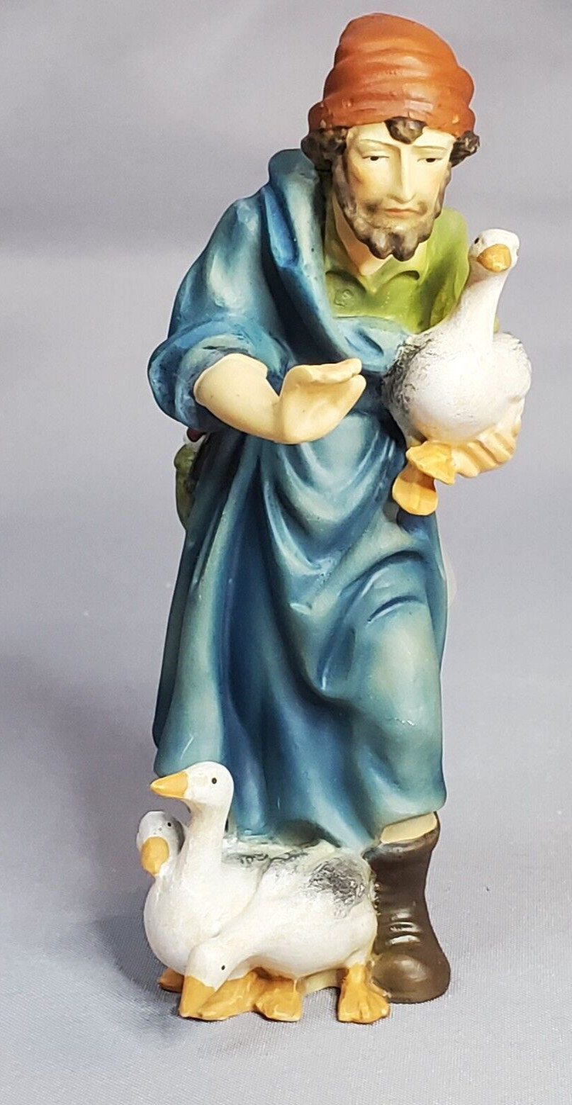 DOLFI Peasant Man with Ducks Hand-Painted Figurine 5-1/2in Resin Wood Sculpture