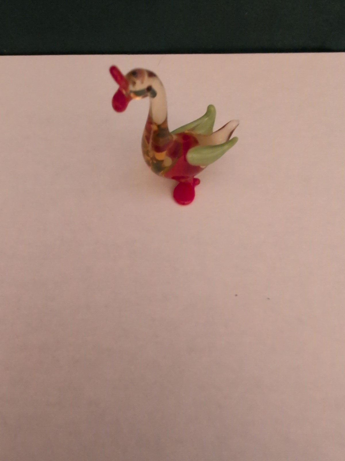 Vintage Swan Miniature Glass Figurine Hand Blown Art Glass Clear Yellow Red