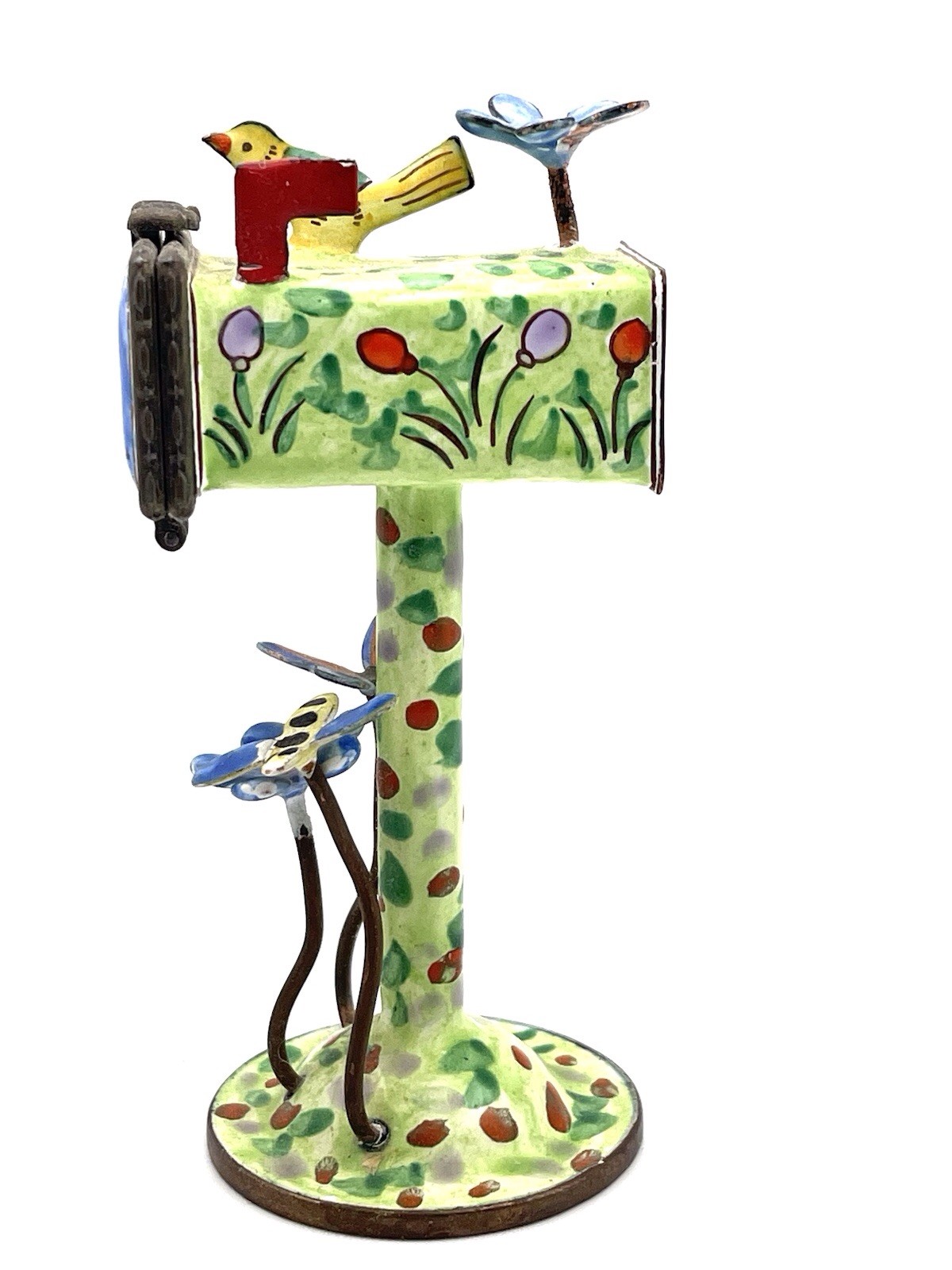 Kelvin Chen Enameled Hinged MAIL BOX Bird Bee Butterfly Flower #1096 – 1999