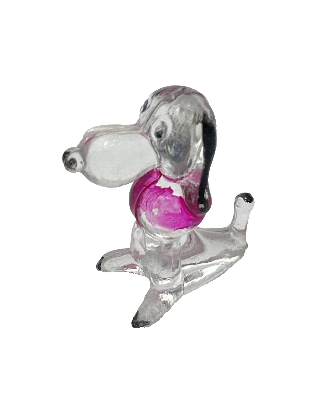 Vintage Lucite Dog Clear Pink Plastic Toy Figure Poodle 1.5″ tall clear painted