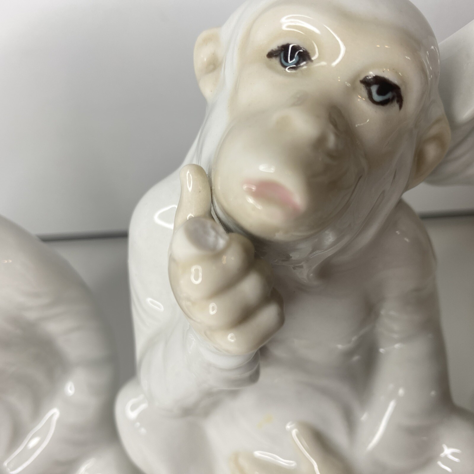 Vintage Tengra Monkey Figurine Porcelain 5 1/2” White Hand Painted 