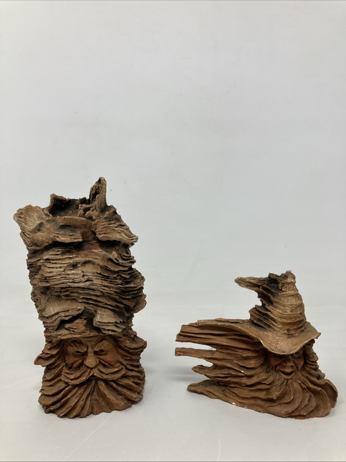 Vintage Stephen Herrero Knot Knoggins Faux Wood Carved Figure Man Beard Lot of 2