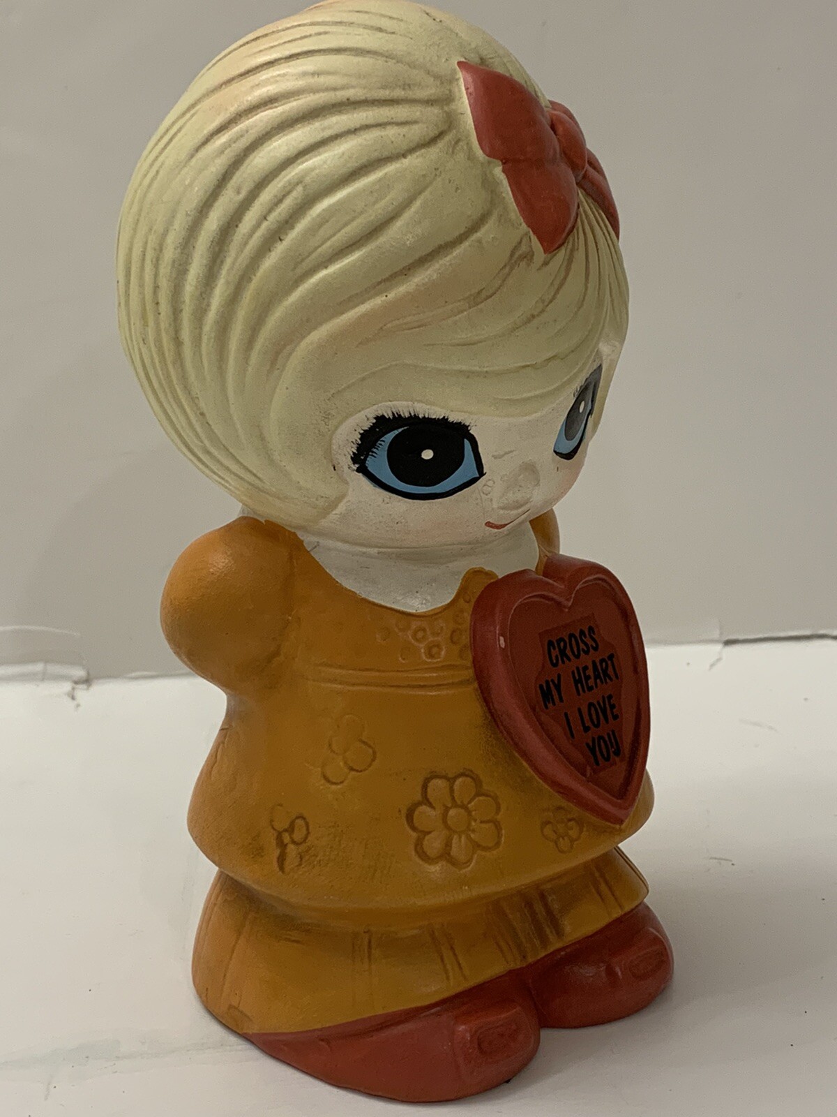 Piggy Coin Bank Ceramic Girl “Cross My Heart I Love You” Retro Paula Japan