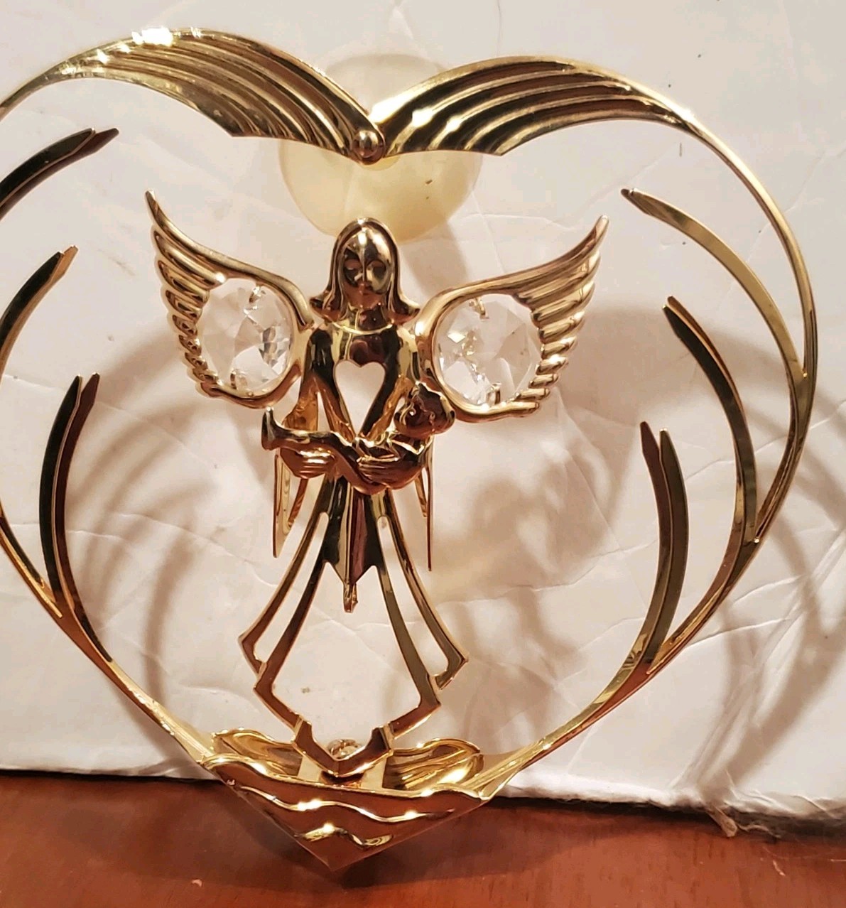 Guardian Angel Austrian Crystal Gold Plated Window Suncatcher Vintage, read