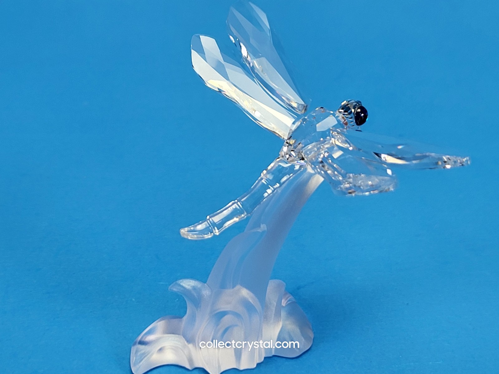 Swarovski Dragonfly Figurine Retired # 190264 -Blue/Black Eyes clear frosted fig