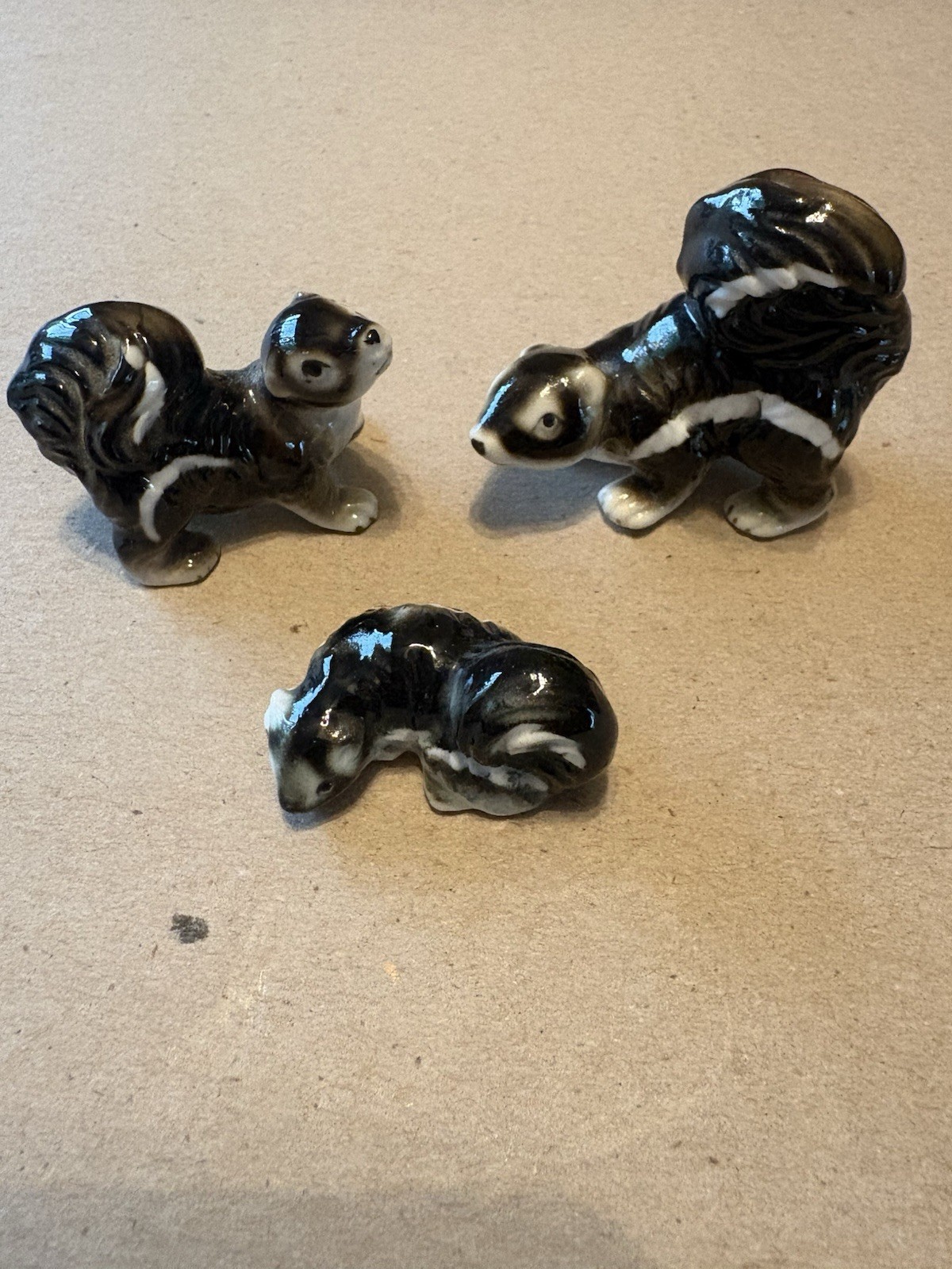 Skunks Mini Figurines Bone China Bradley Vintage Japan 3 Pieces Fairy Free Ship