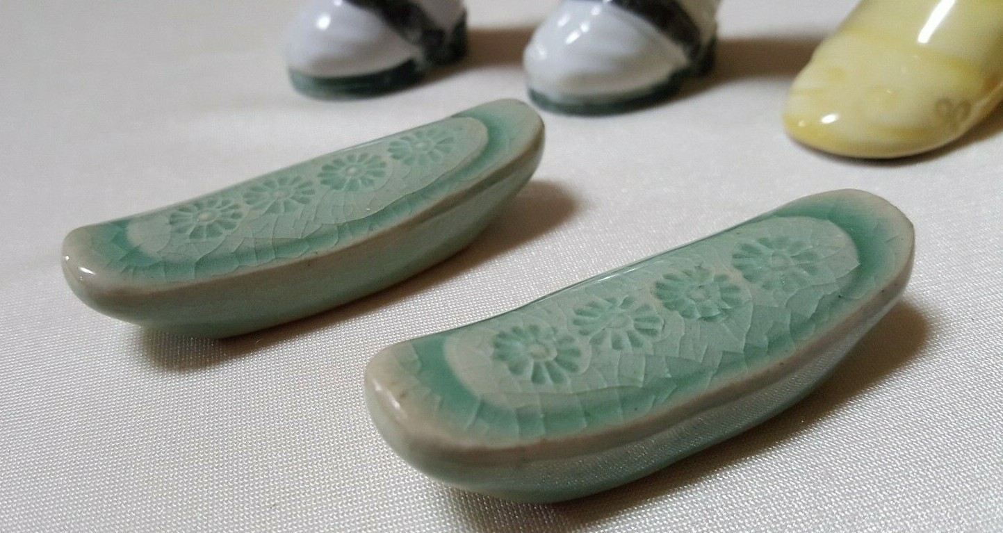 3 Pr Vtg Decorative Ceramic Footwear – 2 Boots & 1 Dutch Style Shoes Used Good