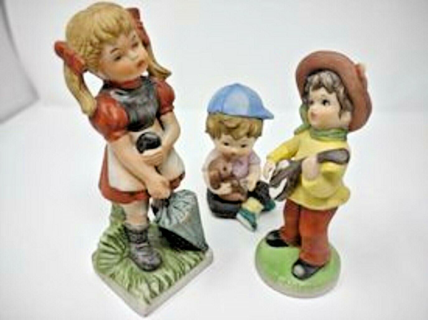 Ceramic Figures Little Girl Little Boy with Banjo and Little Boy with Puppy