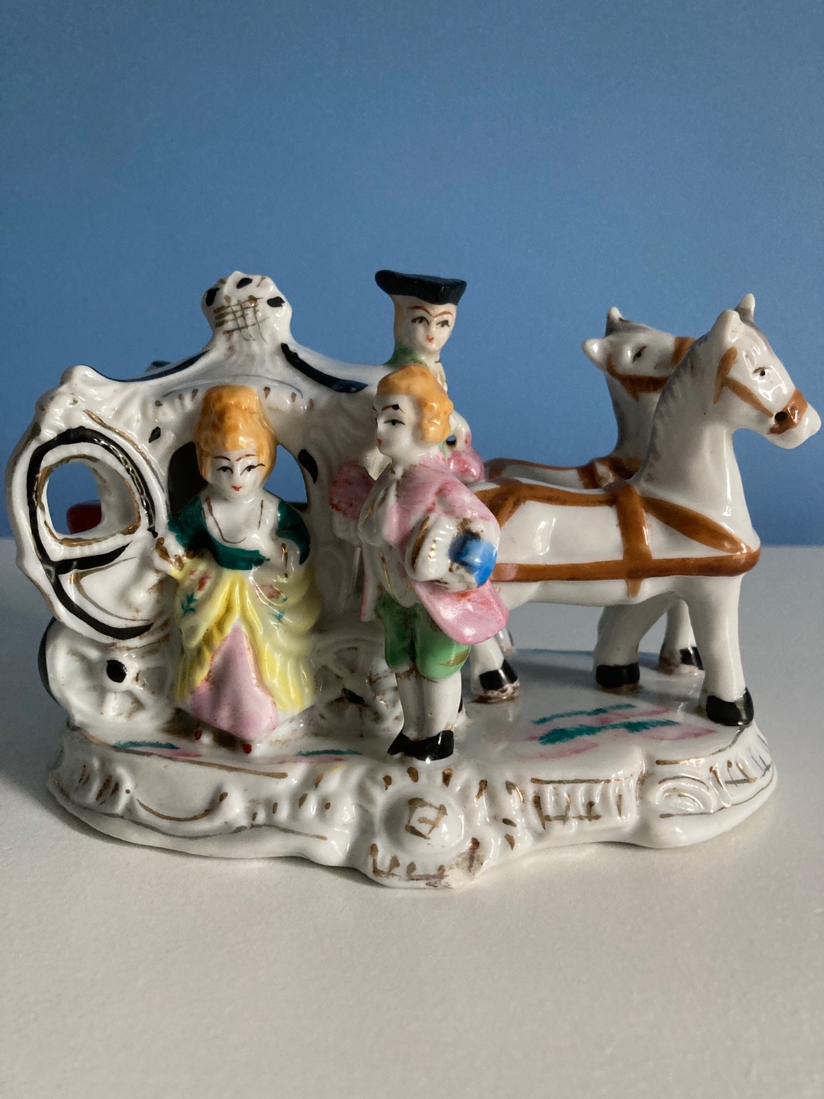 Vintage Horse and Carriage Colonial Pastel Painted Lady