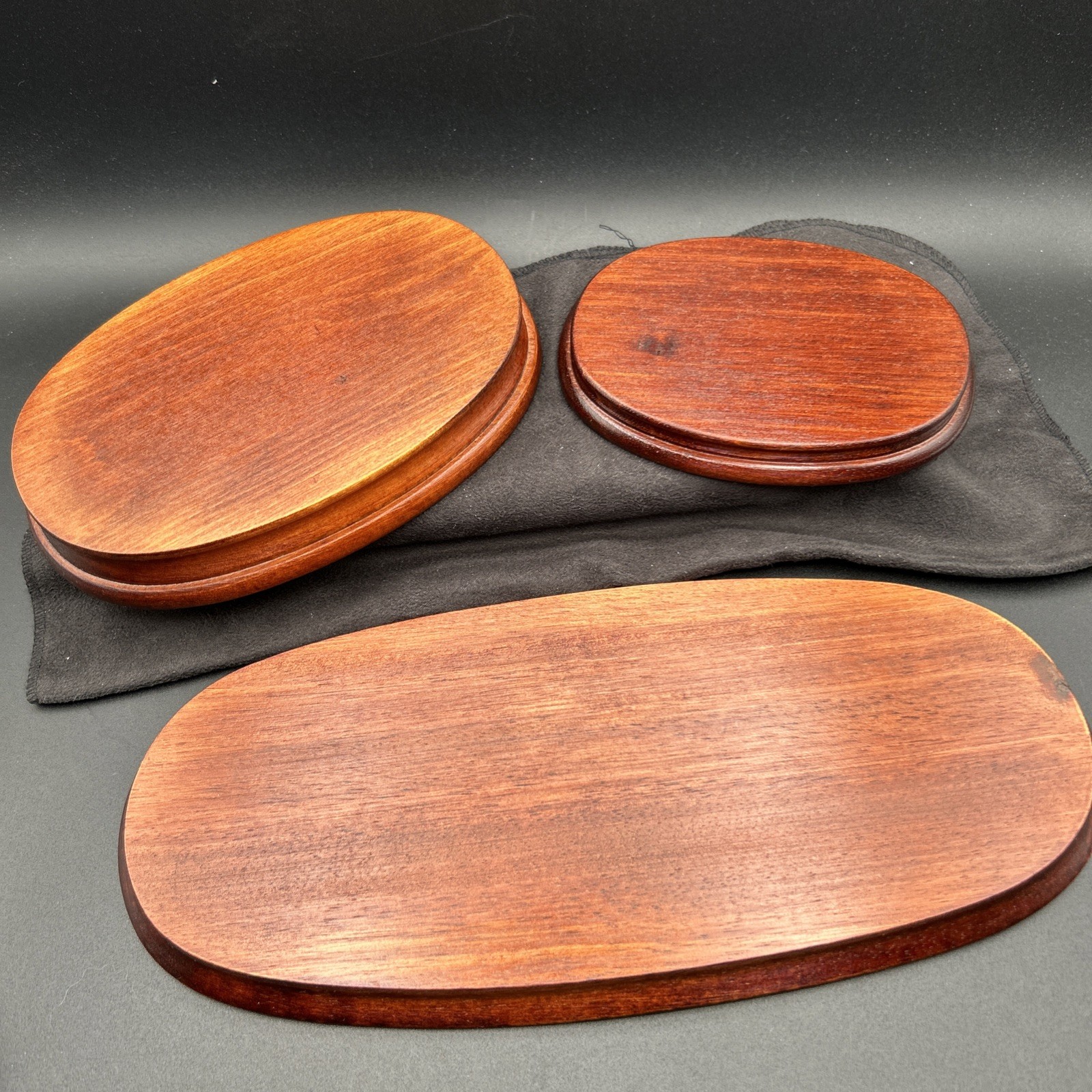 Vtg Set of 3 Mahogany Finish Wood Bases Figurine Stands Made in Japan 6638 Lot