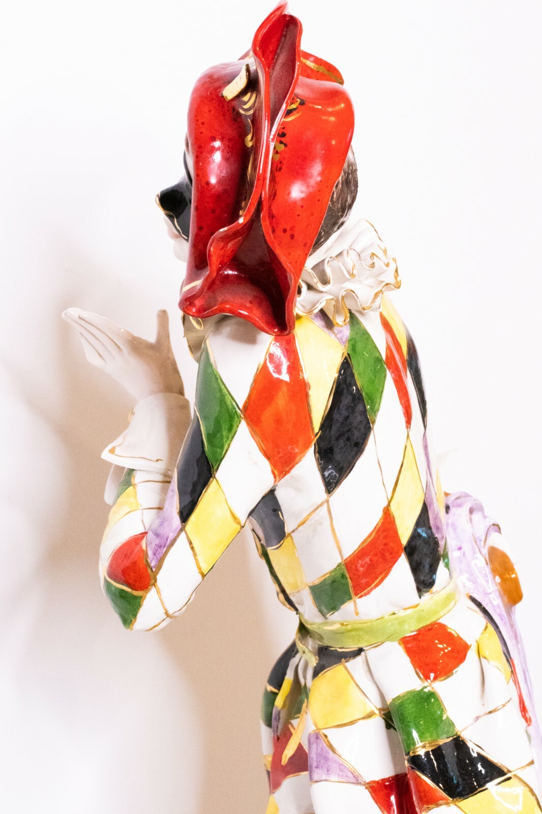 ITALY 1961 G. MAURO MASQUERADE HARLEQUIN FIGURE IN POLY CHROME CERAMIC GREAT!