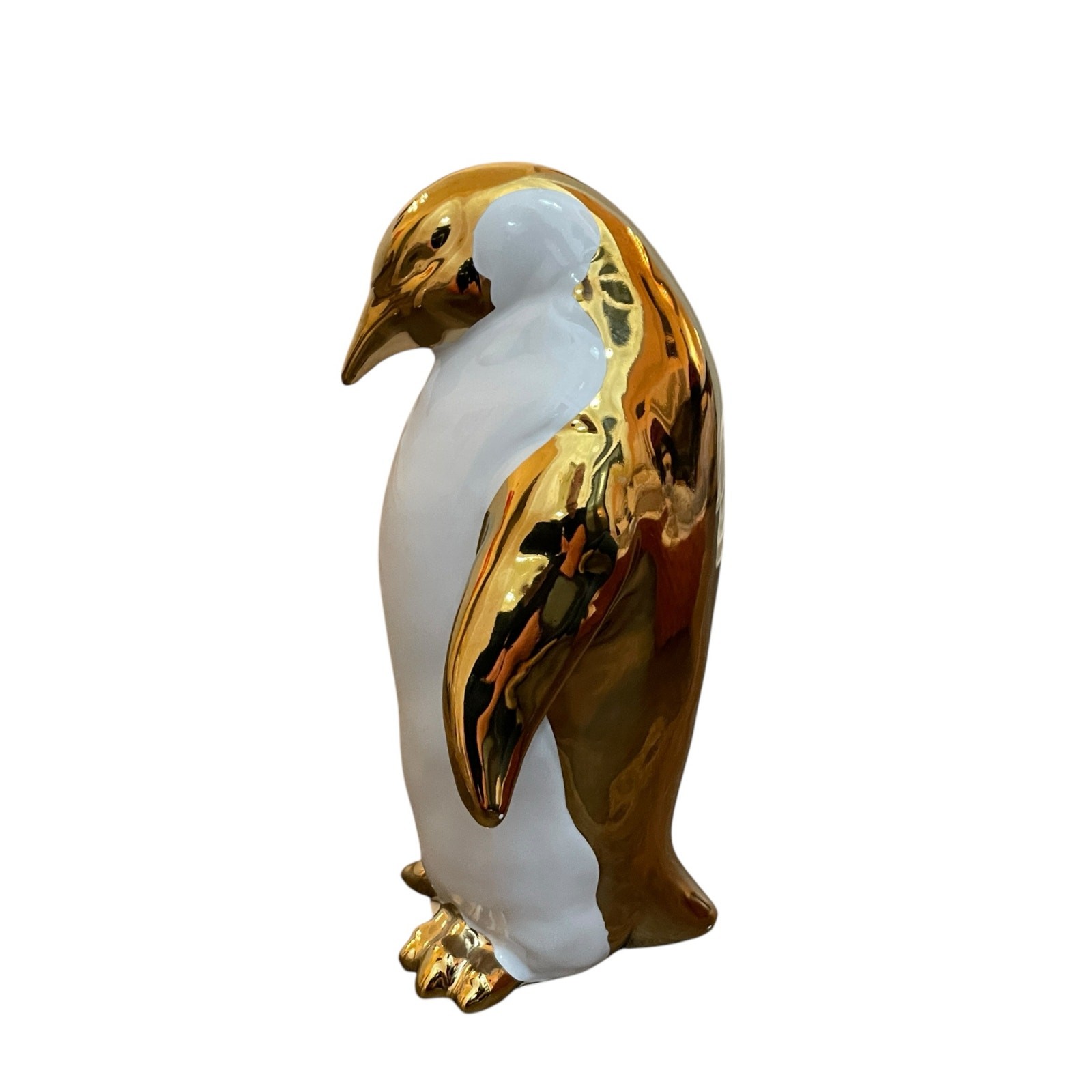 NEW Glam Gold & White Ceramic Penguin Figurine 9.5in Chic Holiday Decor