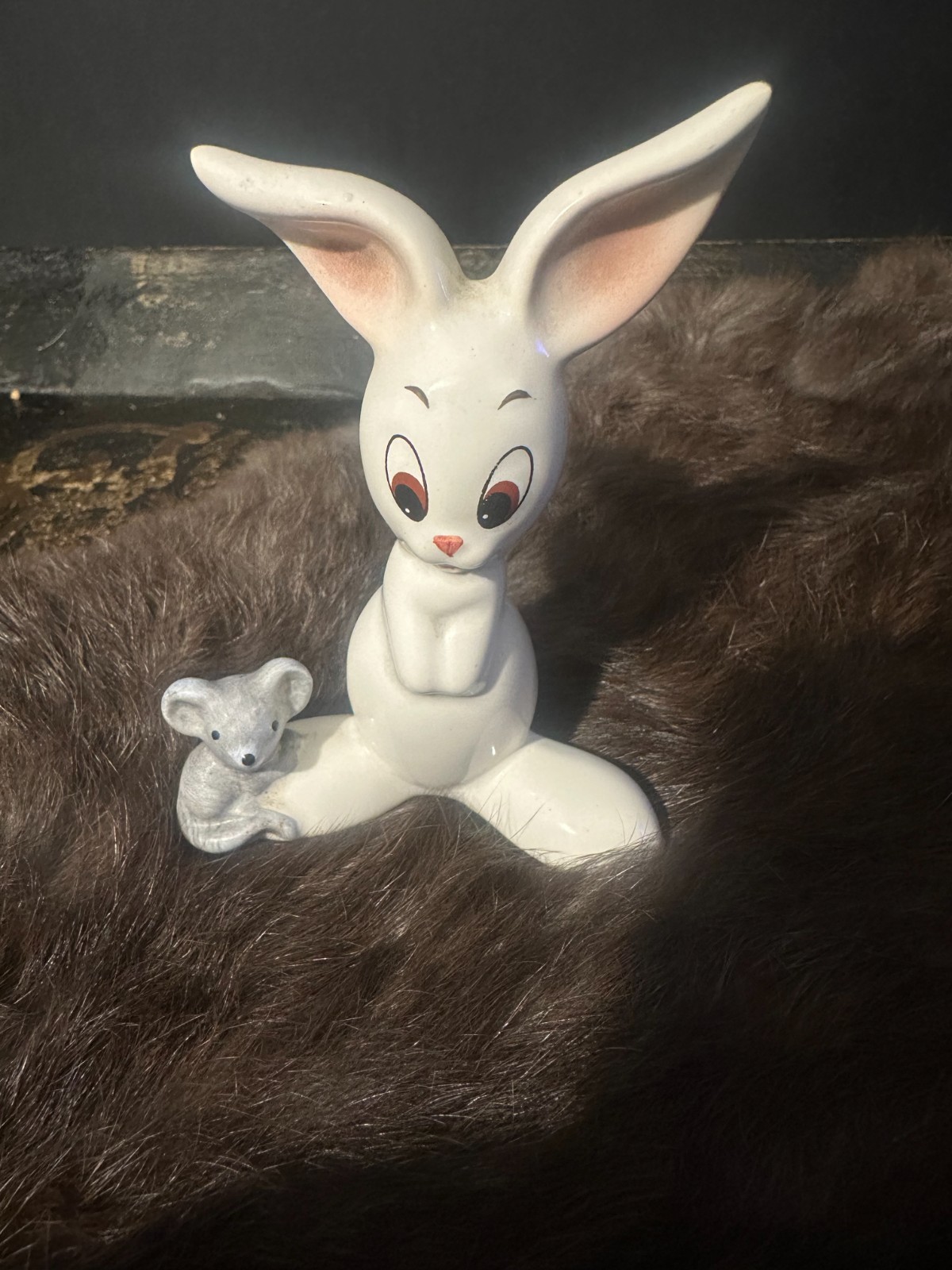 Vintage Goebel Germany 3.5 in. white bunny with mouse porcelain figurine