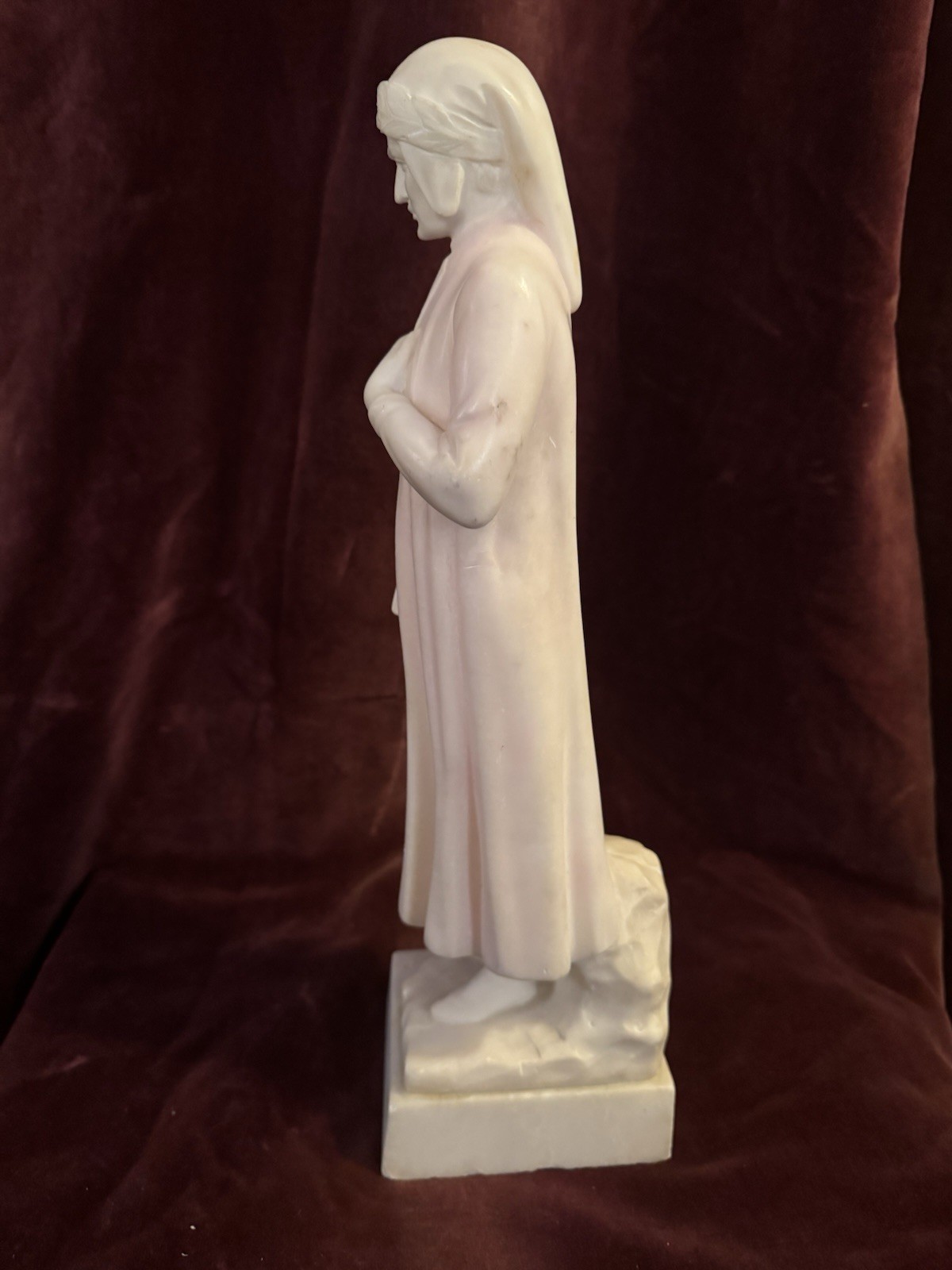 Large Hand Carved 17” Alabaster Statue of Dante Alighieri Early 20th Century