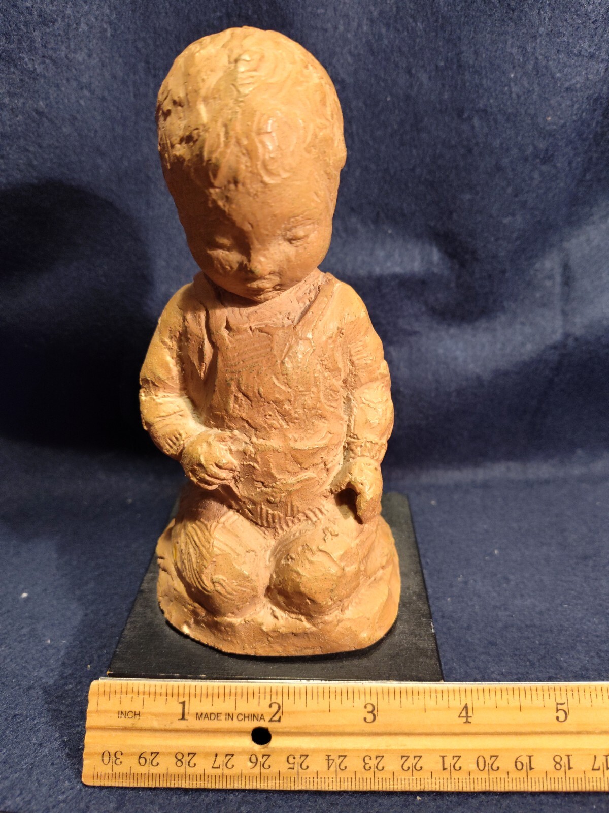 MCM Young Child Figurine Mounted On Wood Base 7″