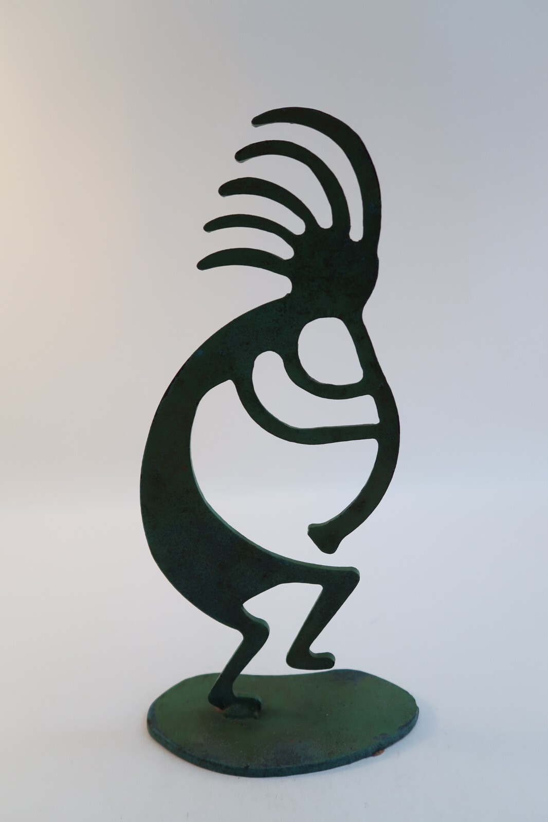 Large 12″ Statue Figurine Green Colored Metal Material African Man Playing Horn