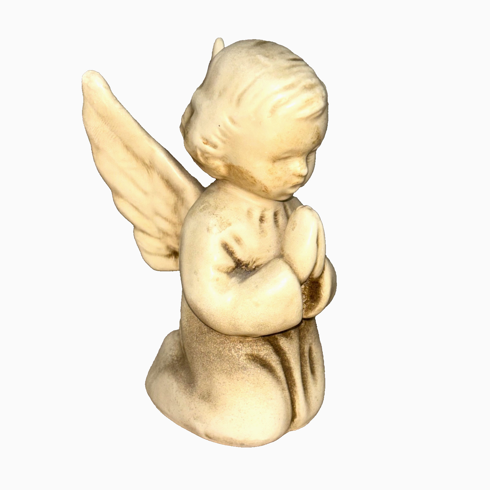 “Praying Angel” w/Dirty Face, 3 Inch, Vtg. Porcelain, Kneeling (Antique Finish)