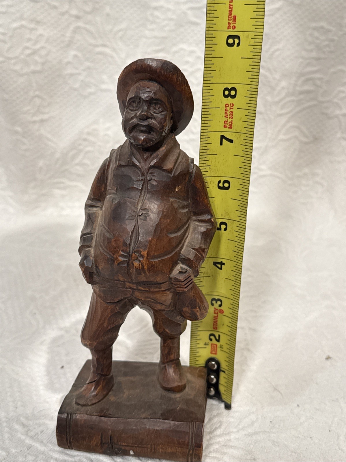 Vintage Hand Carved Wooden Man Figure 8.5 Inches Tall By Bill , Made In Spain￼