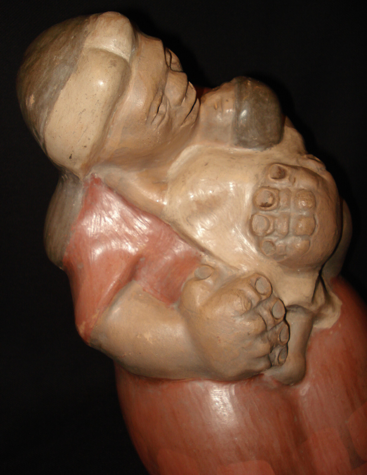 Taller Amerindio Chile Red Clay Primitive Folk Art Pottery Mother & Child Statue