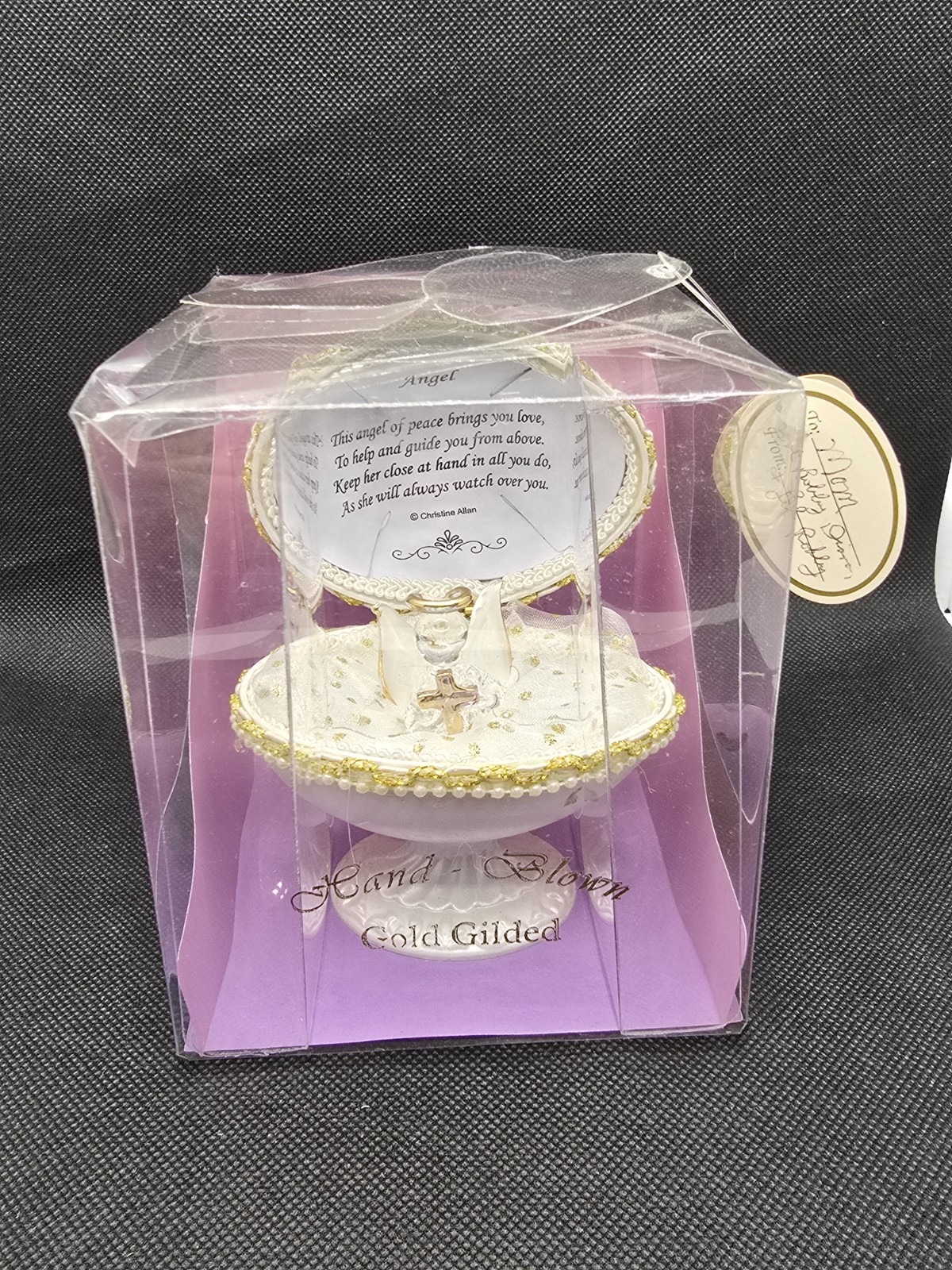 Christine Allen Angel Of Peace Hand Blown Gilded & Decorated Egg on Base