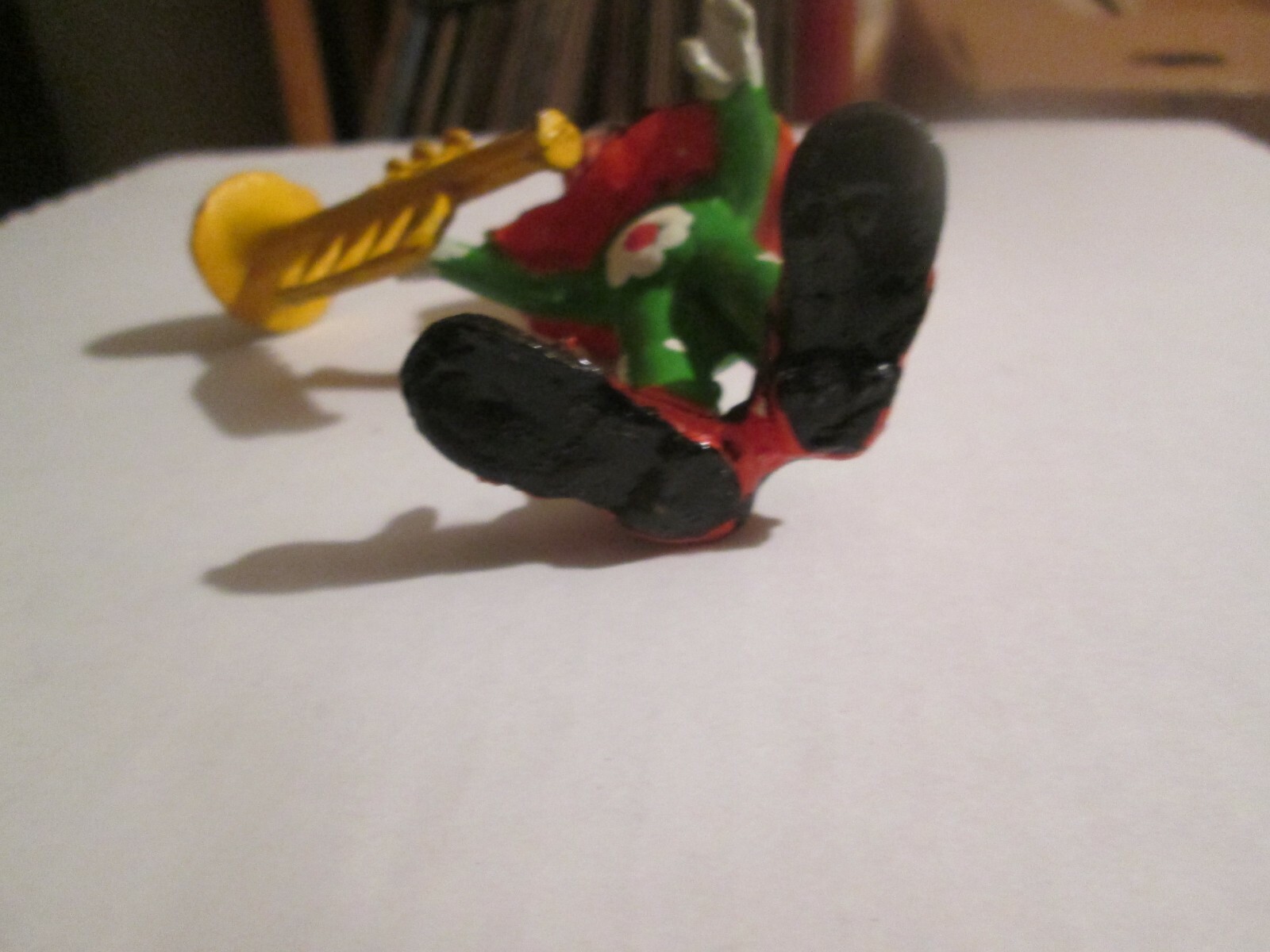 3 inch vintage composite Clown figure with trumpet colorful cute