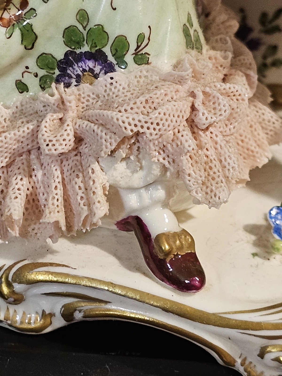 Volkstedt Musicians Trio Porcelain Lace Group Figurine Signed 10”L x 8.25”H