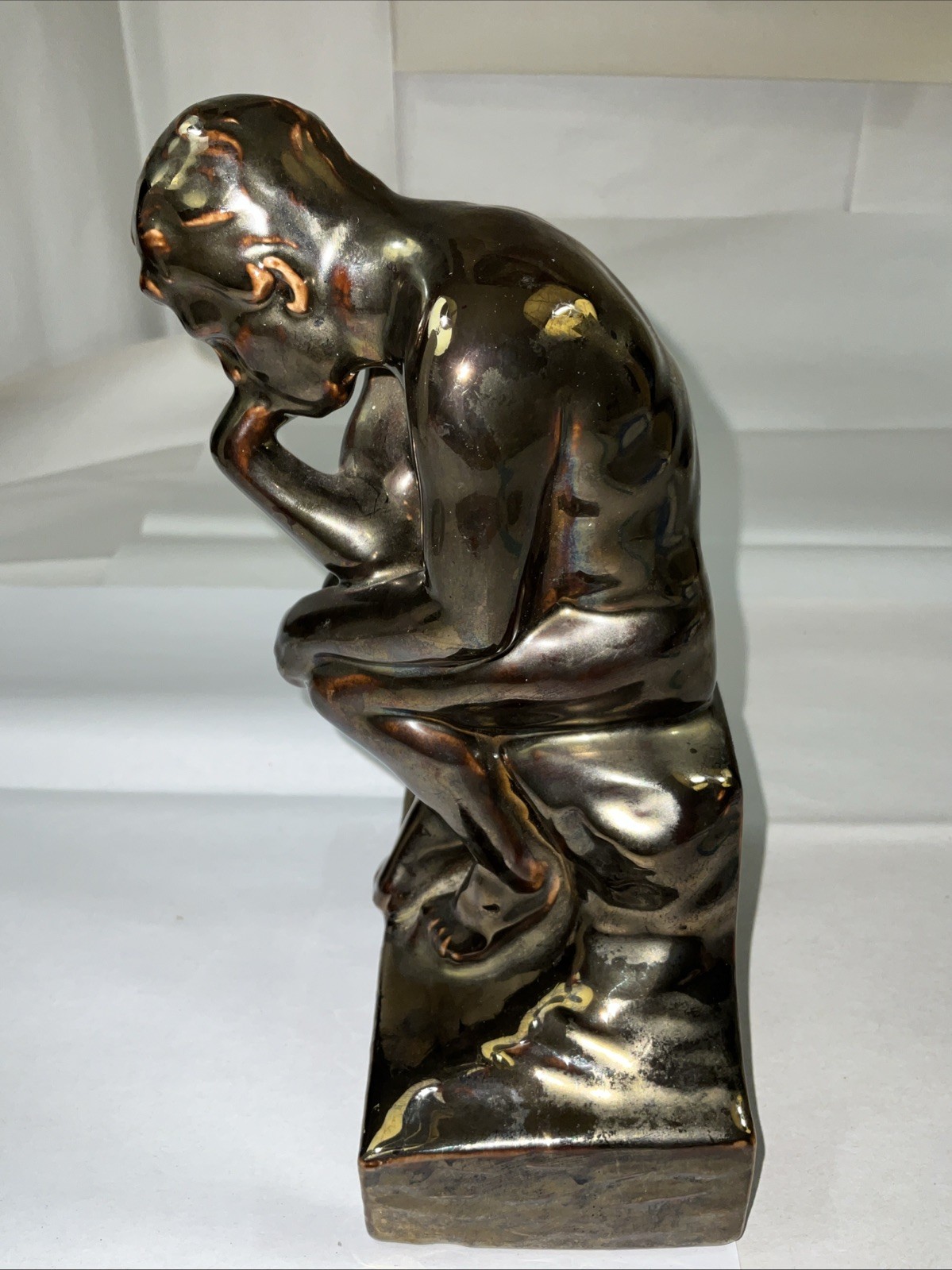 Thinking Man Statue-Beautiful Vintage Bronze Color Ceramic 8” X 5”