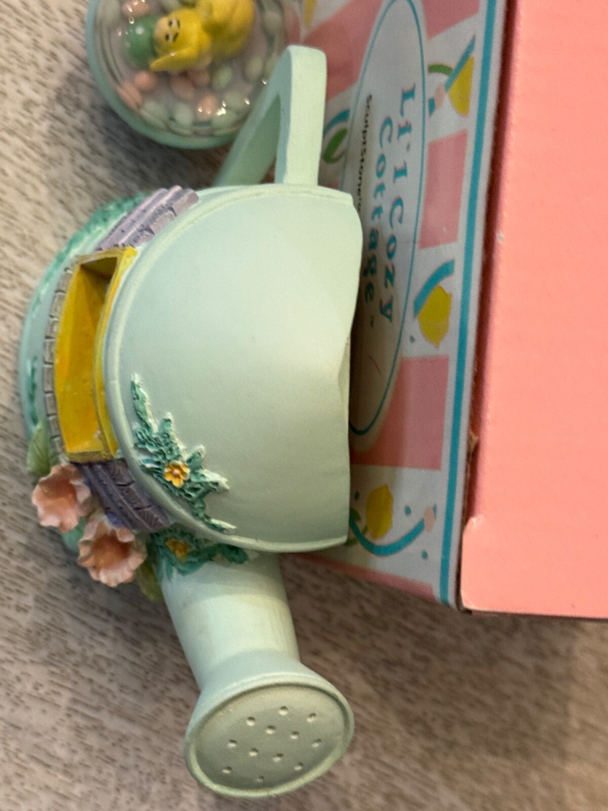 Vintage Russ Berrie Li’l Cozy Cottage Watering Can Easter Bunnies Figurine & Box