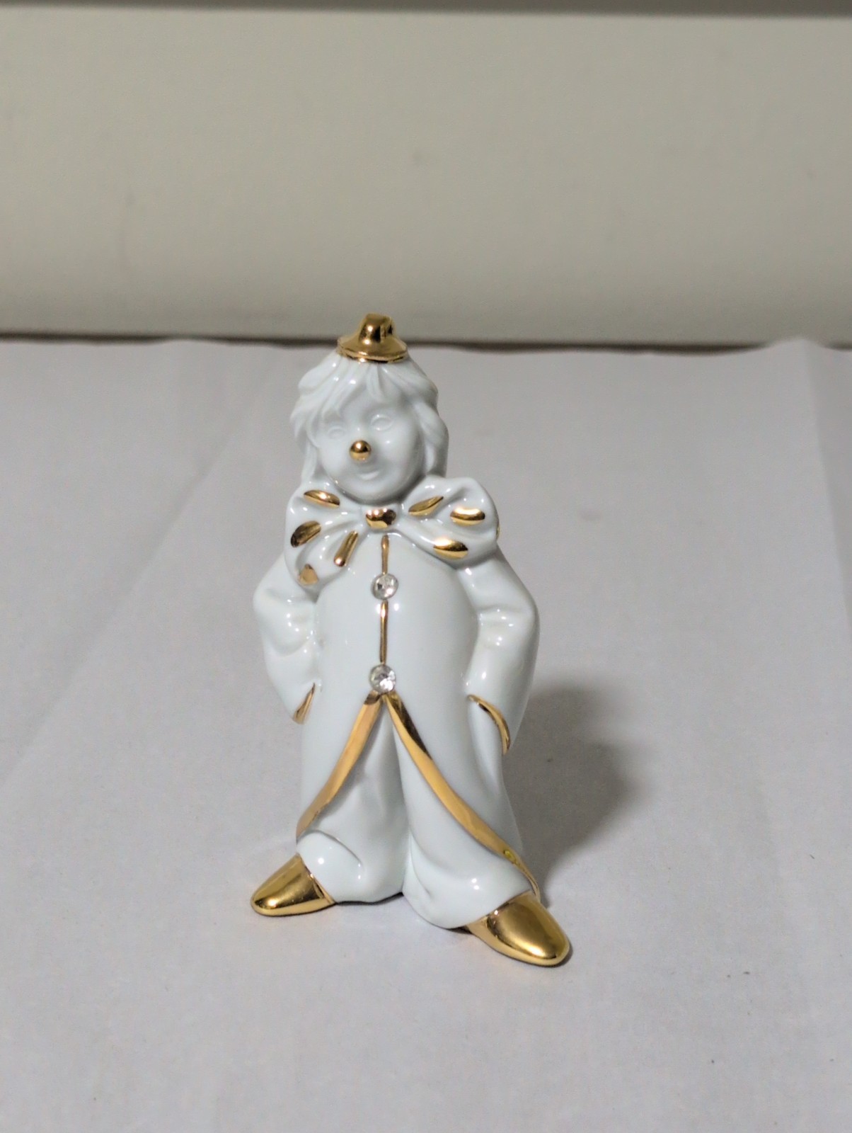 RG Porcellane Capodimonte Limoges Clown Figurine White Gold Tone Swarovski Italy