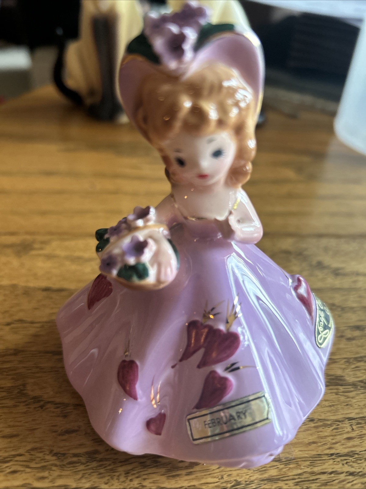 Josef Originals February figurine dolls of the month purple With Stickers