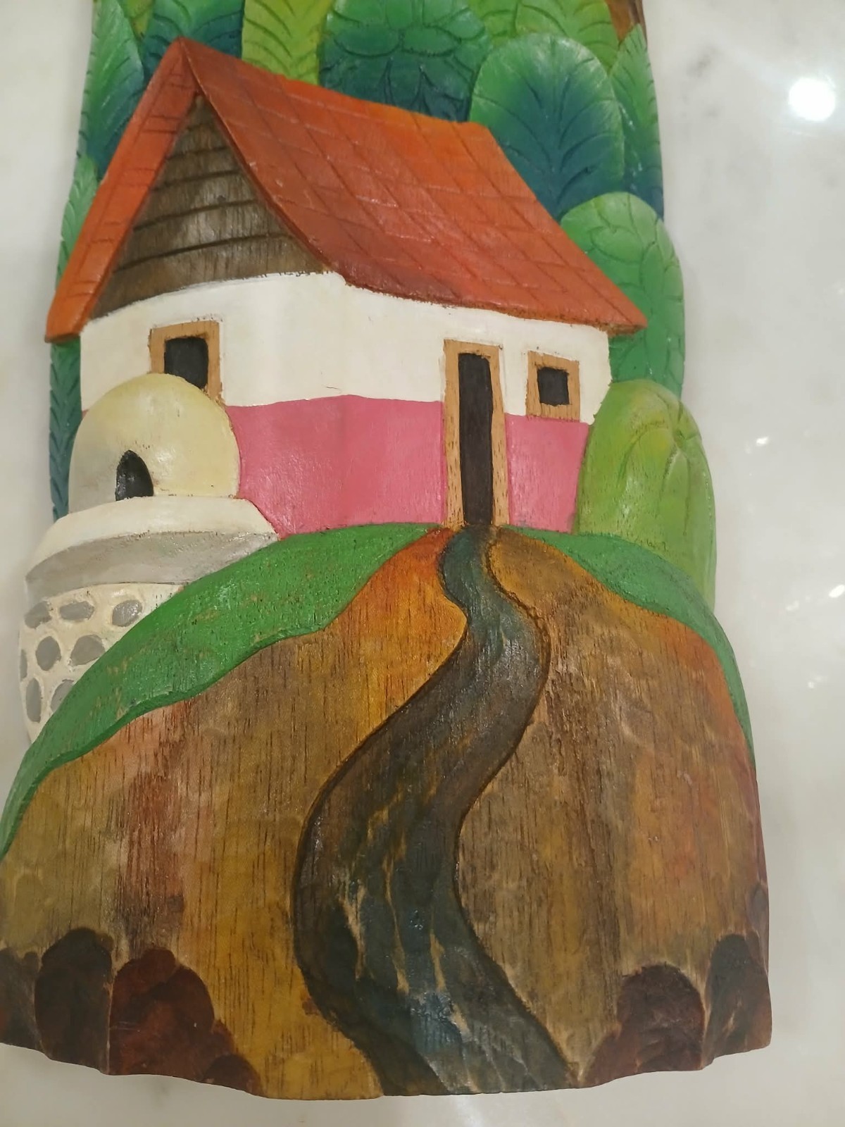 Vintage Hand Carved Wooden Hanging Folk Wall Art Village Honduras 20in