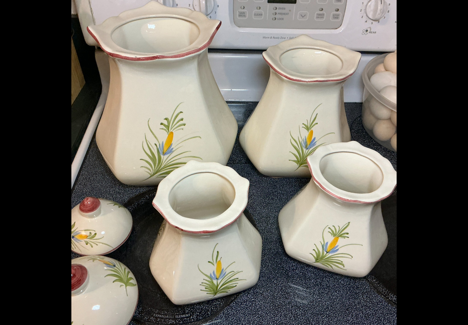 J. Willfred Sadek Hand Painted Ceramic Rooster Canister Set