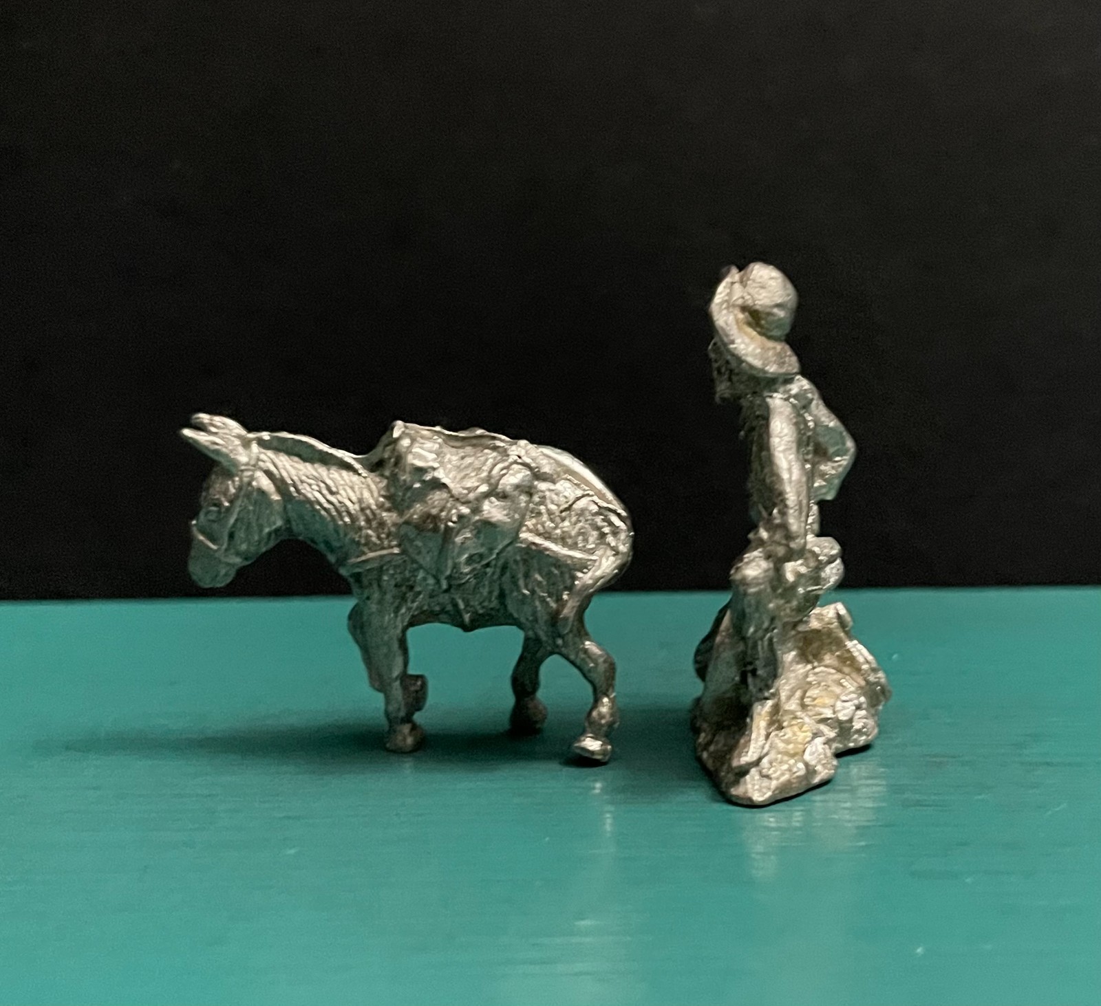 Pewter Western Prospector Miner Gold Pan Mining Donkey Burro Pack Mule Figurine