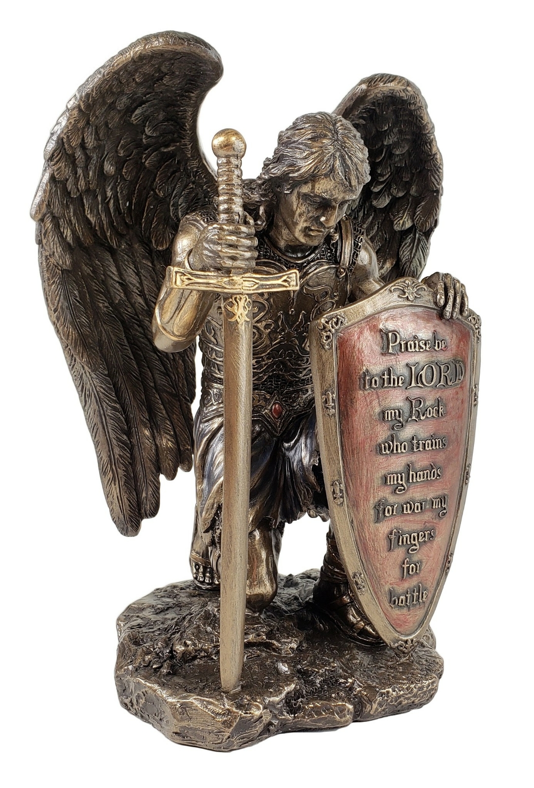 Veronese 8 1/2″ Praise the Lord Angel Warrior Kneeling Statue Bronze Finish