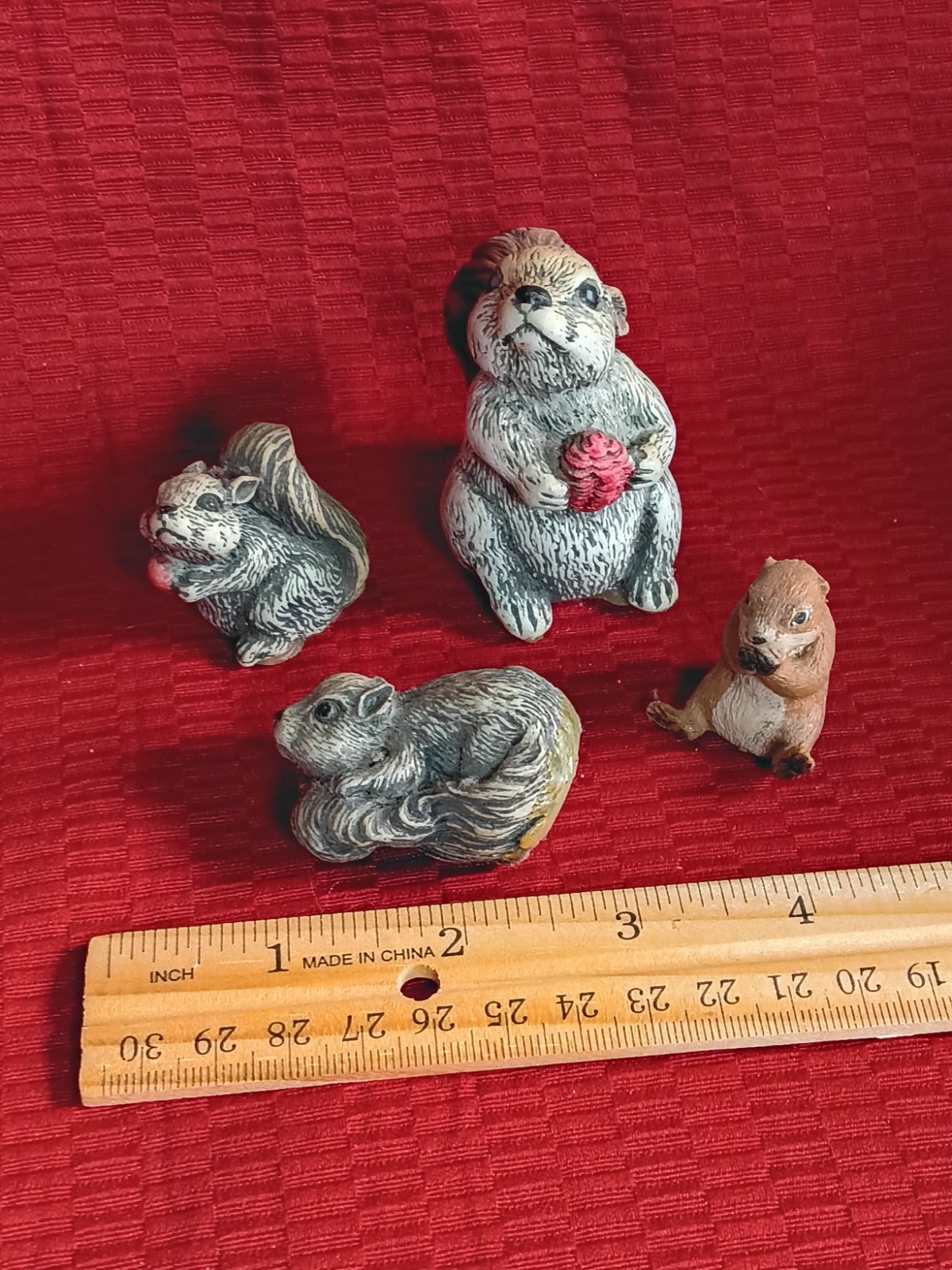 Lot 4 Miniature Squirrel Chipmunk Prairie Dog Figurines Resin Woodland Animals
