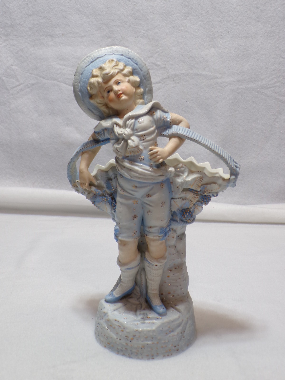 Antique Gebruder Halbach Style Art Nouveau Bisque Porcelain Boy W/Basket Figure
