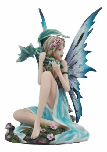 Ebros Water Elemental Fairy W/ Green Dragon Statue 7″H Whimsical Khaleesi Fairy