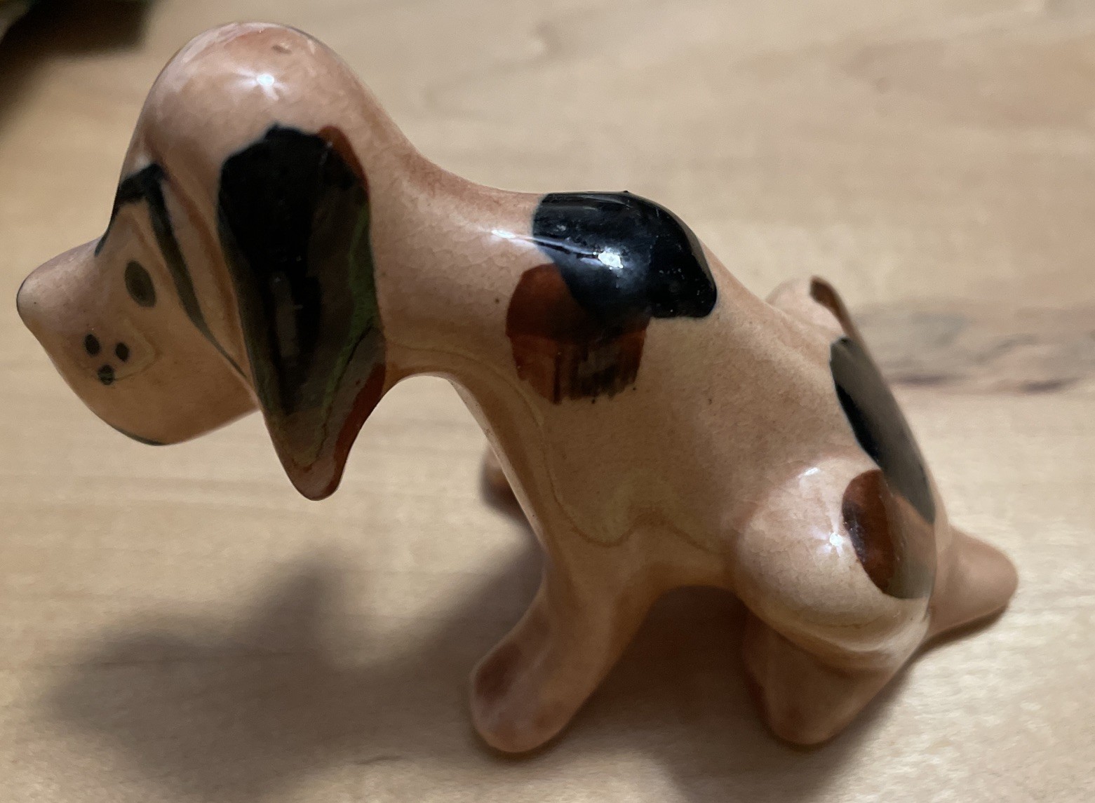 Vintage Ceramic Brown & Black Sitting Hound Dog Figurine Bloodhound Sad