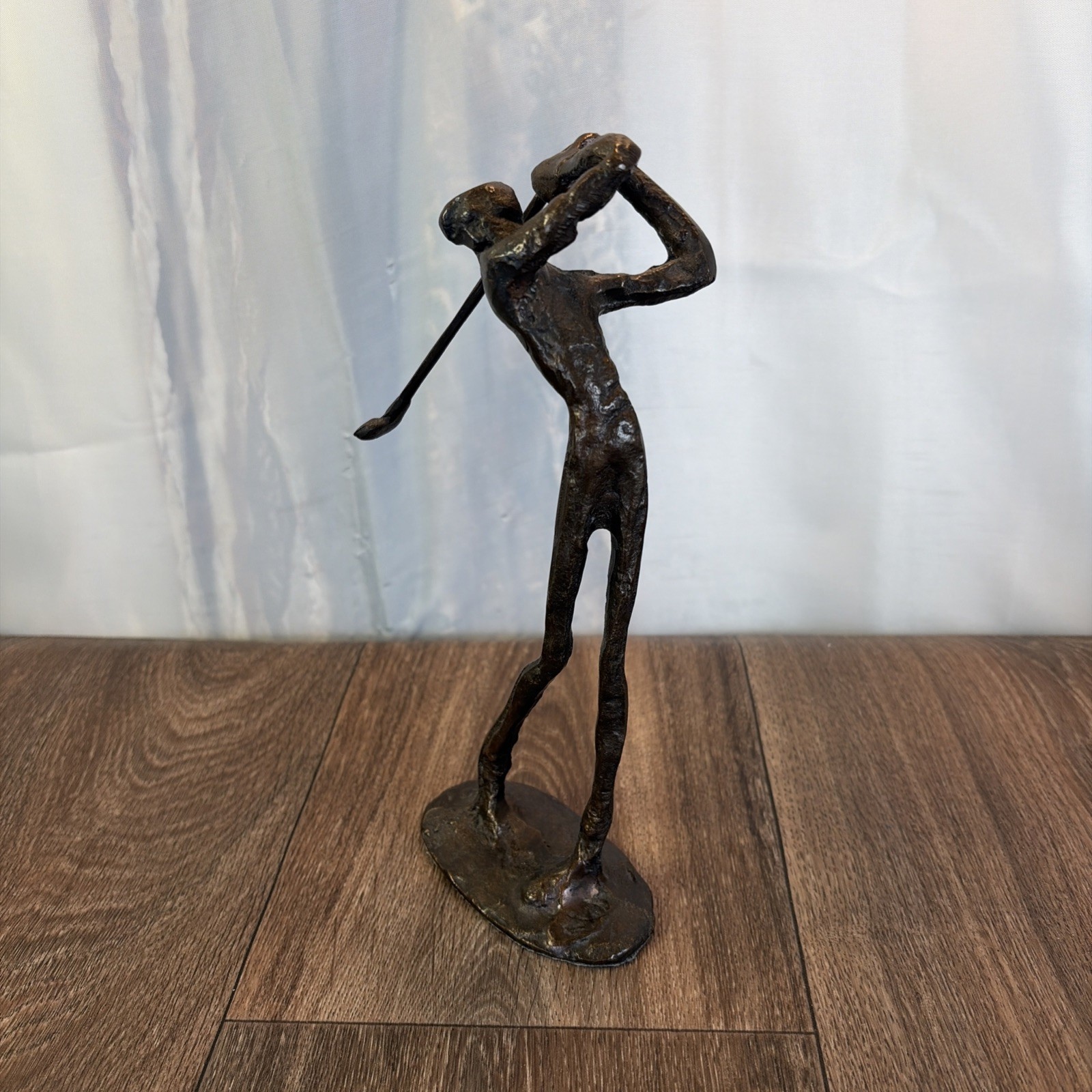 Vintage Brutalist 9” Bronze GOLFER Sculpture “Tee Shot” Giacometti Style Figure