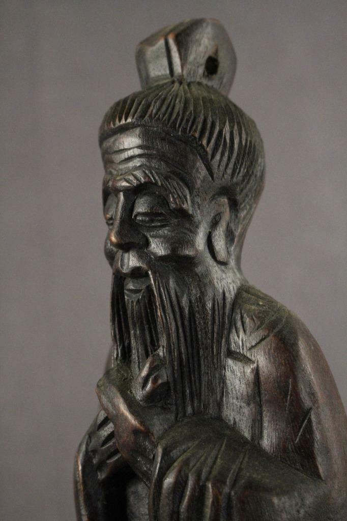 Vintage Asian Art Wood Carving Chinese Scholar in Formal Robes 11.75″ Tall