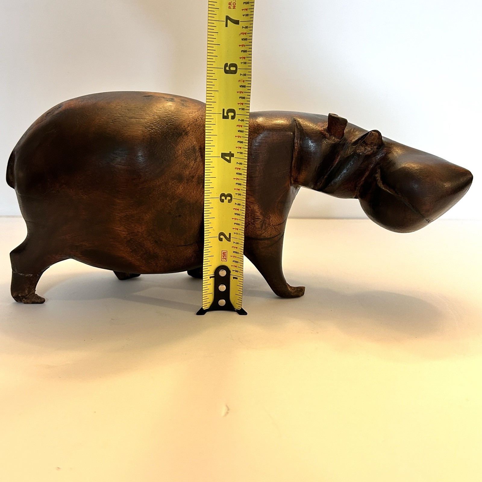 12” Vintage Hand Carved Hippopotamus Sculpture of Solid Wood READ