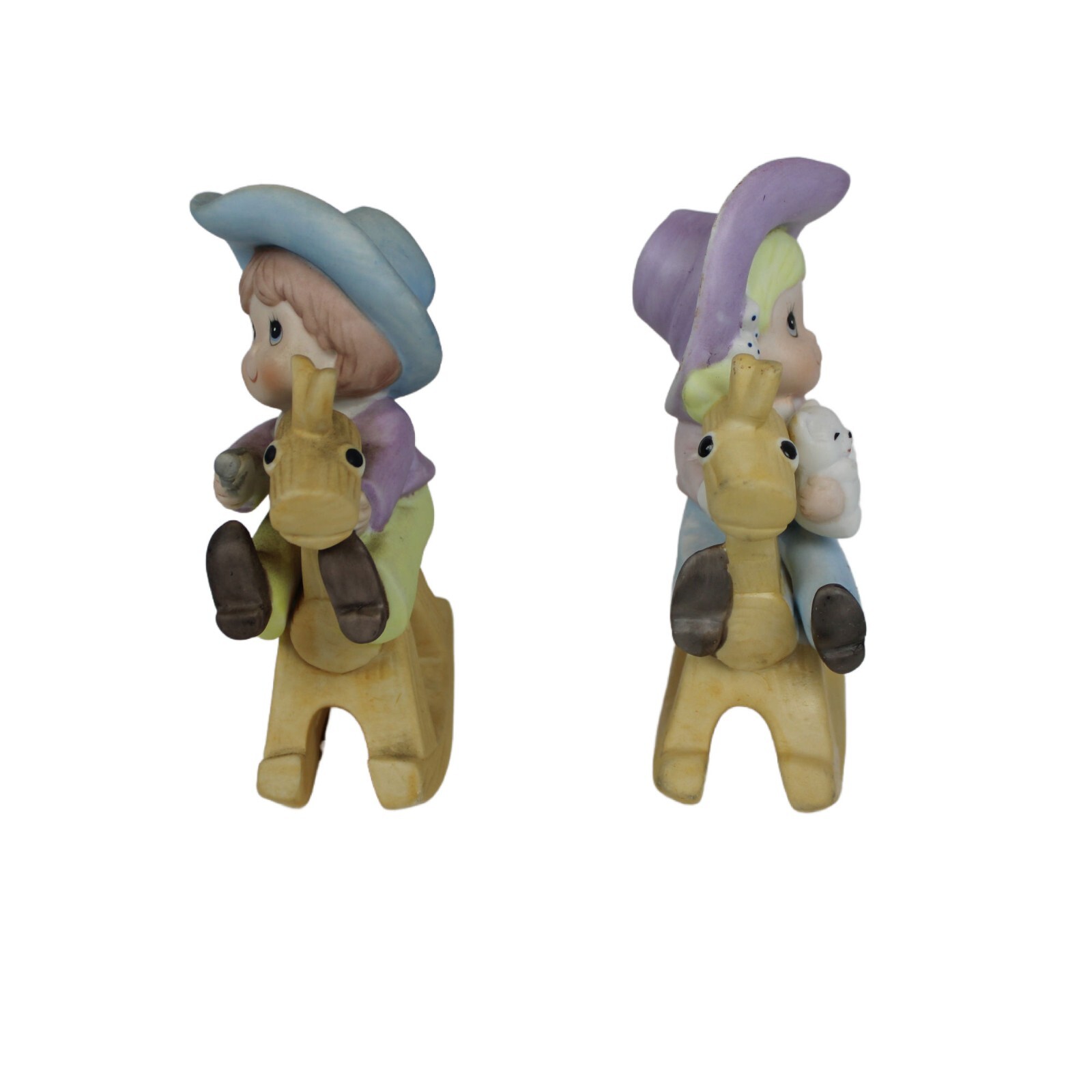 Vintage HOMCO Cowboy & Cowgirl on Rocking Horses Ceramic Figurines 1417