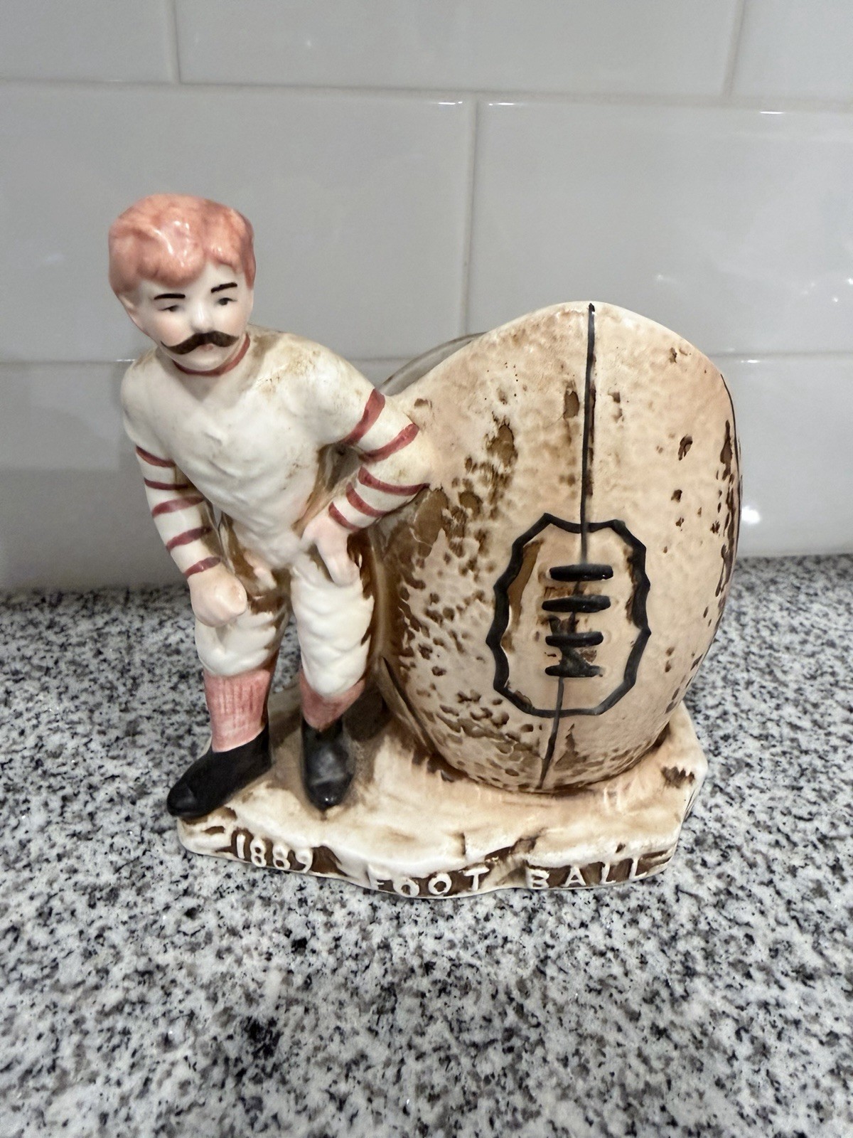Vintage Napcoware 1889 Football Player Planter C-6416 Ceramic Pen Holder Vase
