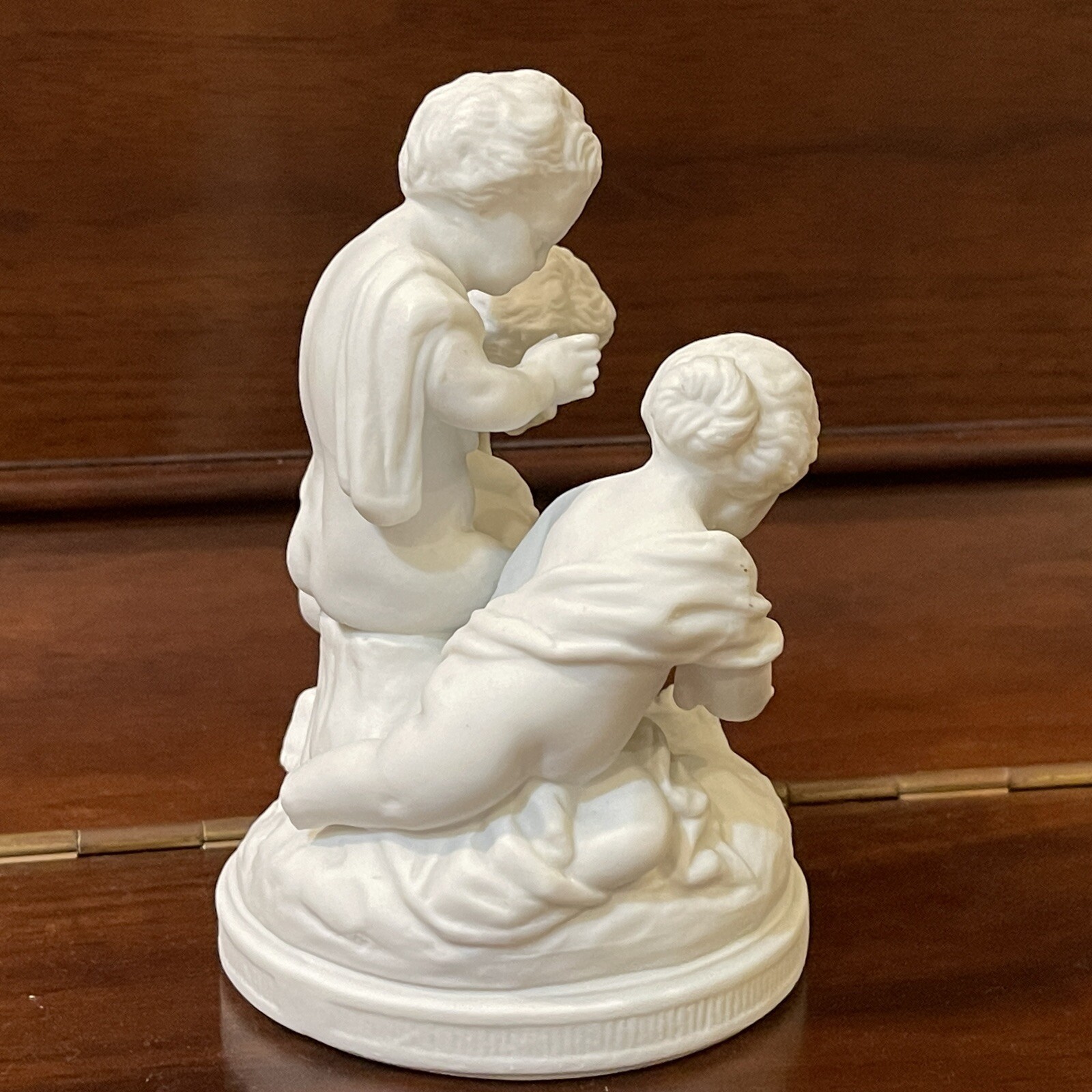 SEVRES Antique Original Signed Porcelain Bisque Figurine children putti stick