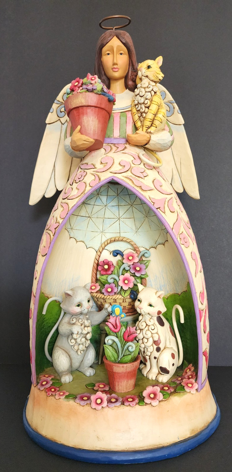 Jim Shore Heartwood Creek 20″ GARDEN ANGEL CATS Indoor Outdoor Diorama 4011483